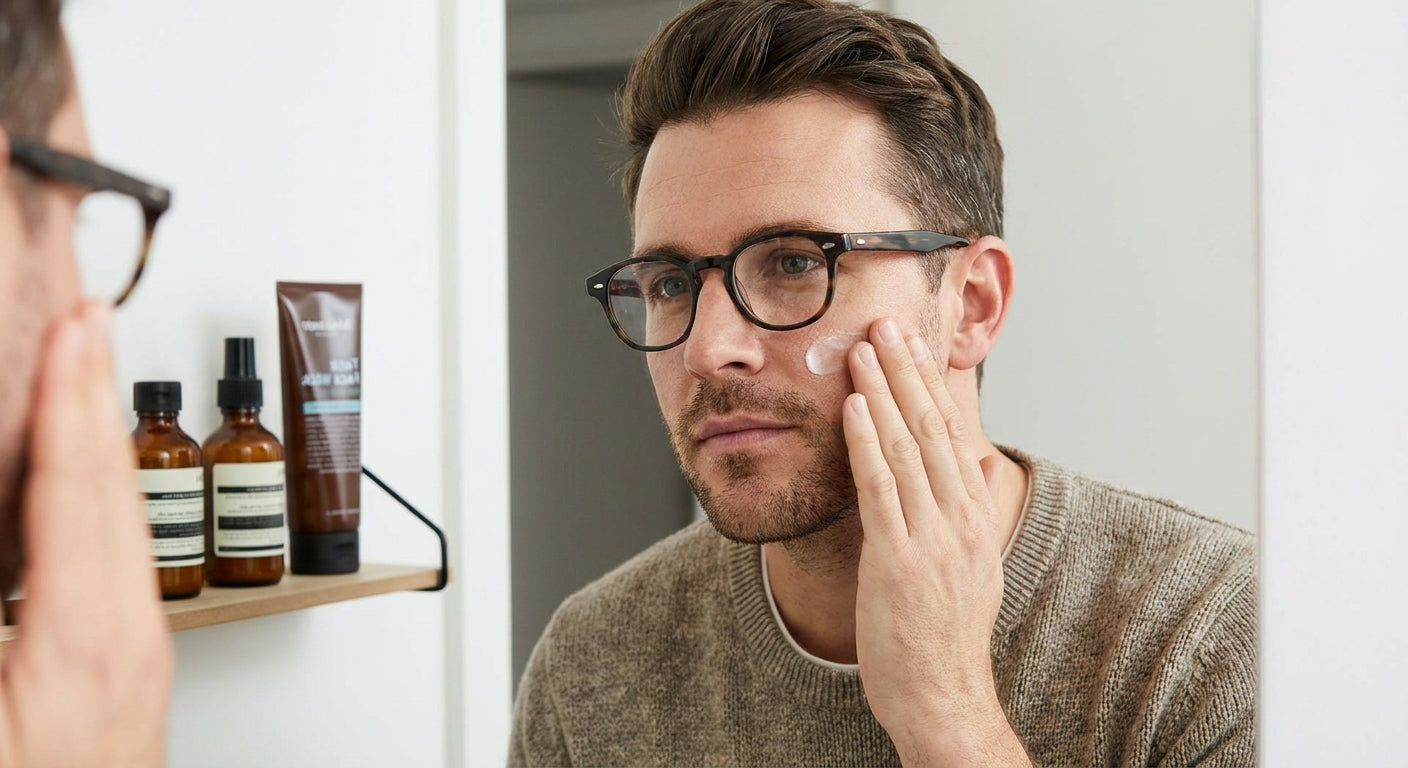 Skincare routine for men who wear glasses every day