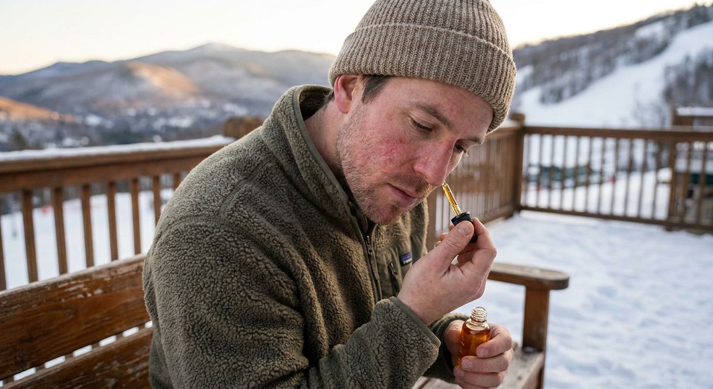 Facial oil for men with windburn from skiing or snowboarding