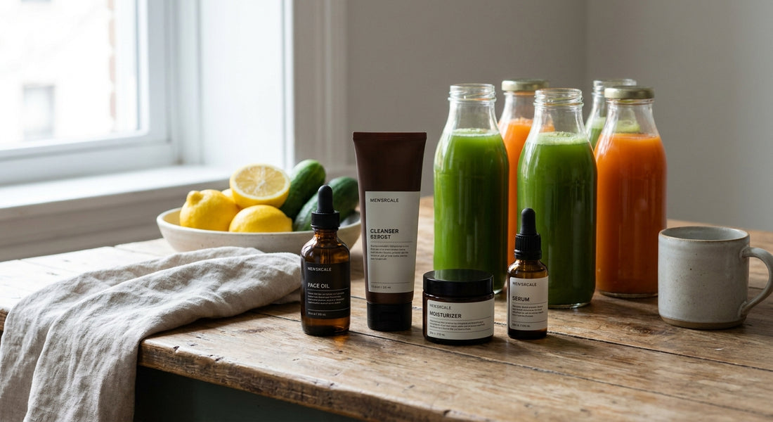 Skincare set for men doing a juice cleanse or elimination diet