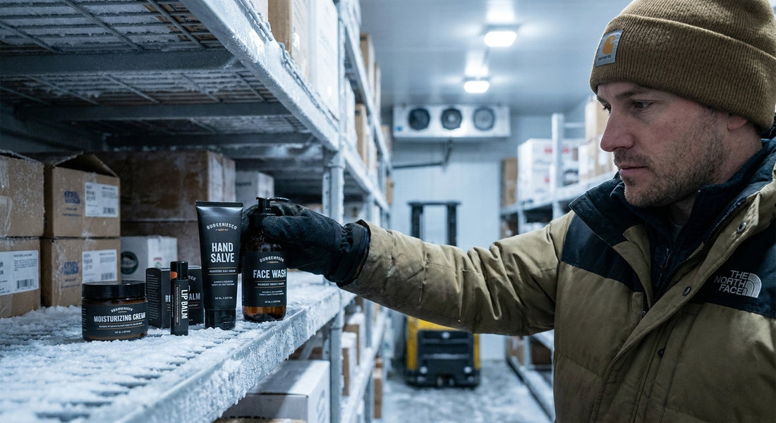 Skincare set for men working overnight in cold storage facilities