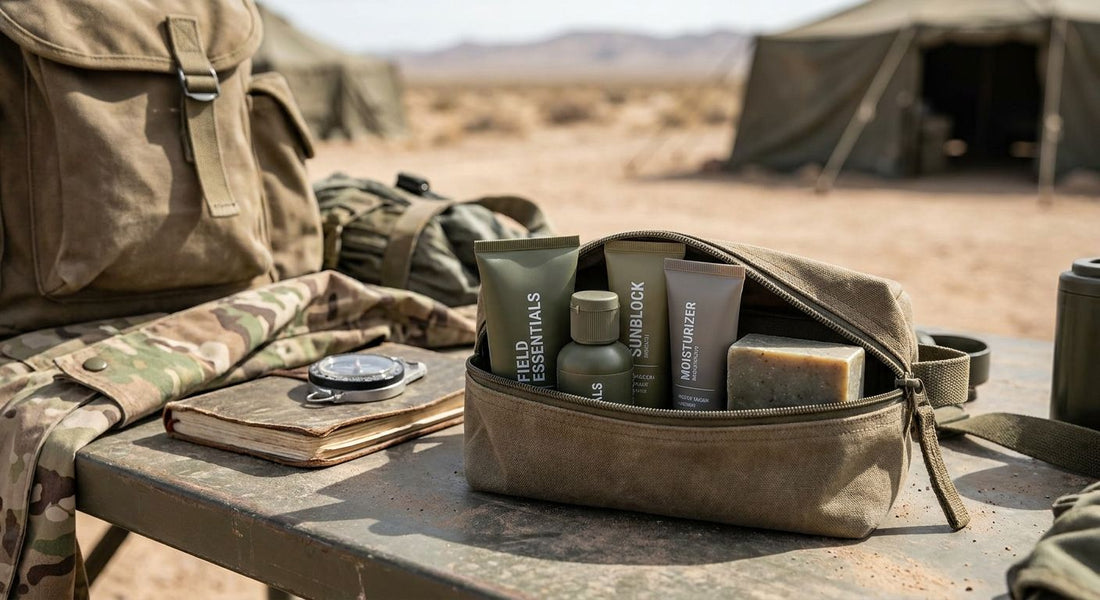 Skincare set for men on military deployment overseas