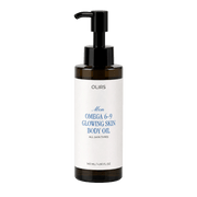 Men Omega 6-9 Glowing Skin Body Oil in a brown bottle with pump, suitable for all skin types.
