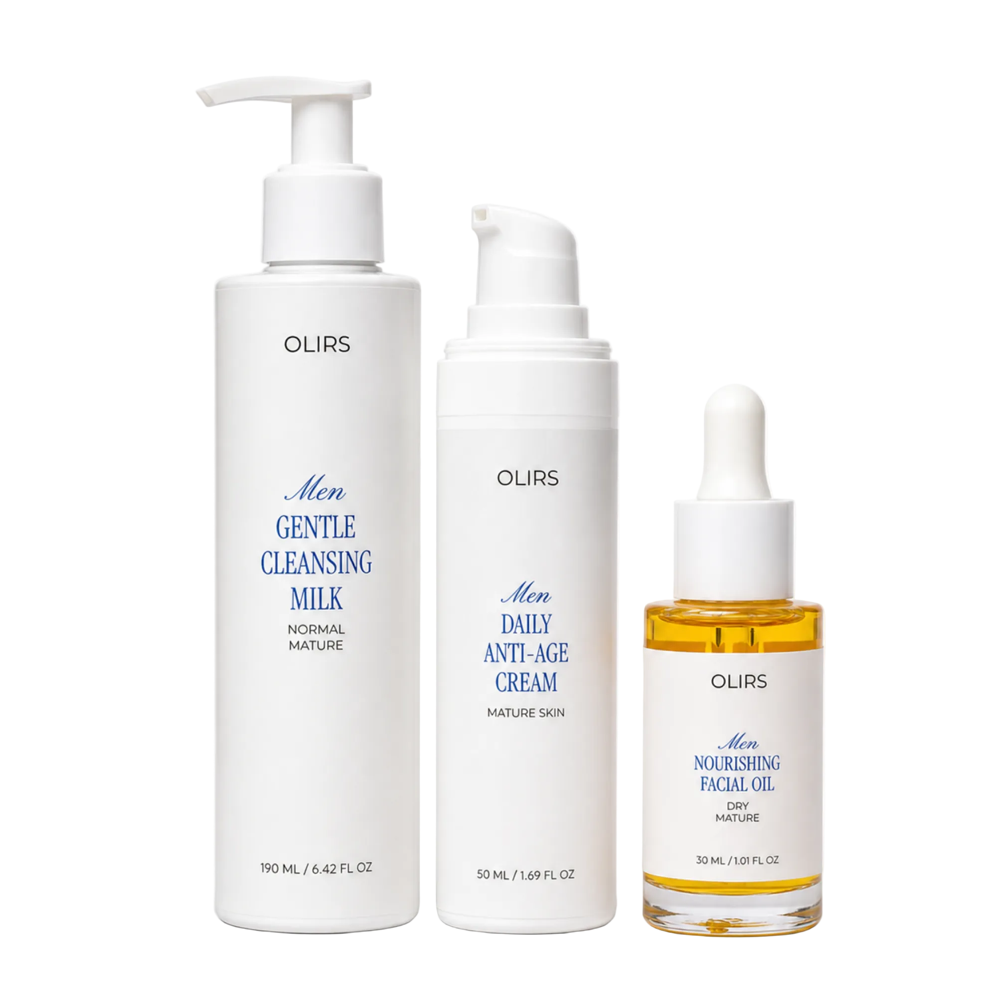 Glowy Skin Trio Collection Box featuring Gentle Cleansing Milk, Daily Anti-Age Cream, and Nourishing Facial Oil.