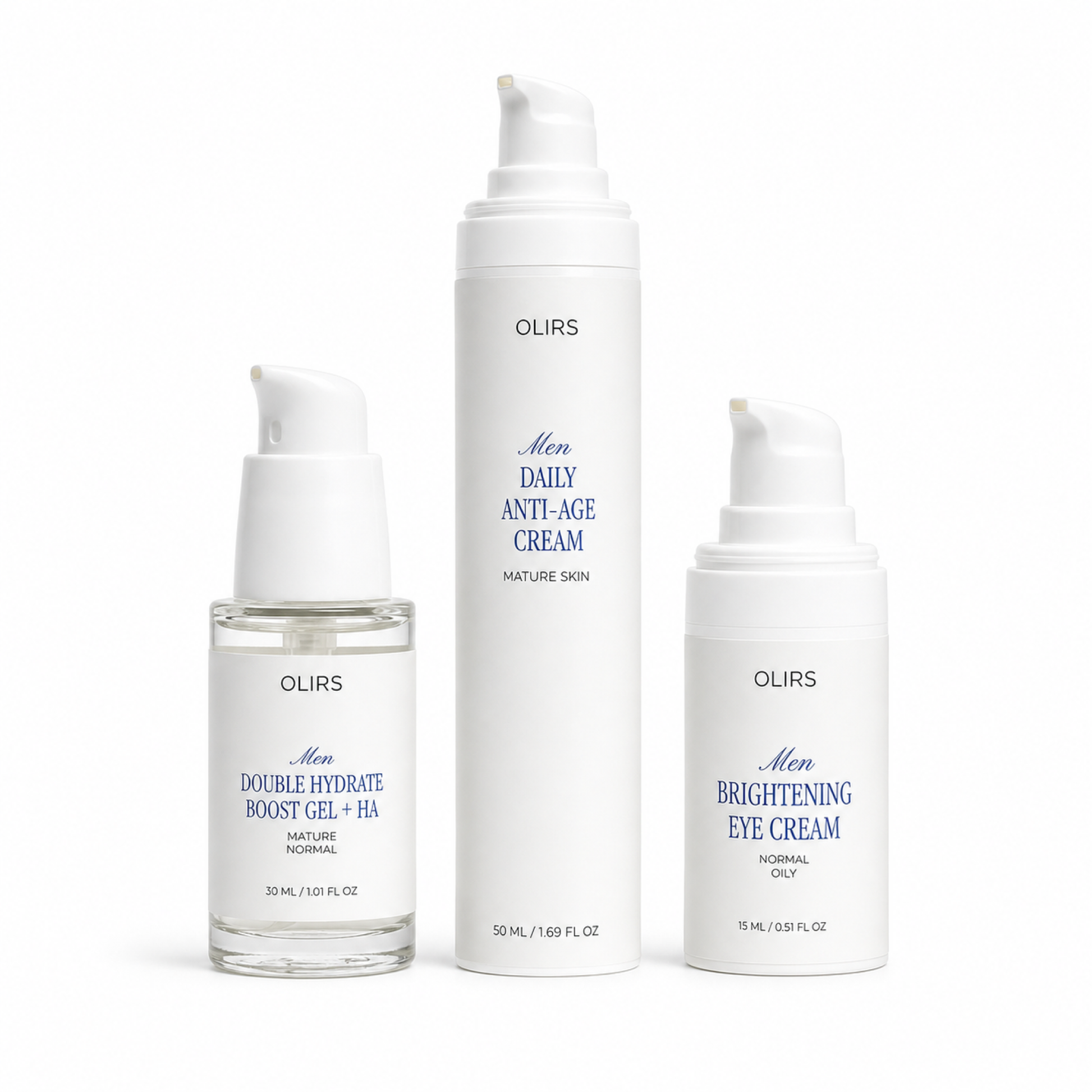 Deep Moisture Trio featuring Double Hydrate Boost Gel, Anti-Age Cream, and Brightening Eye Cream.