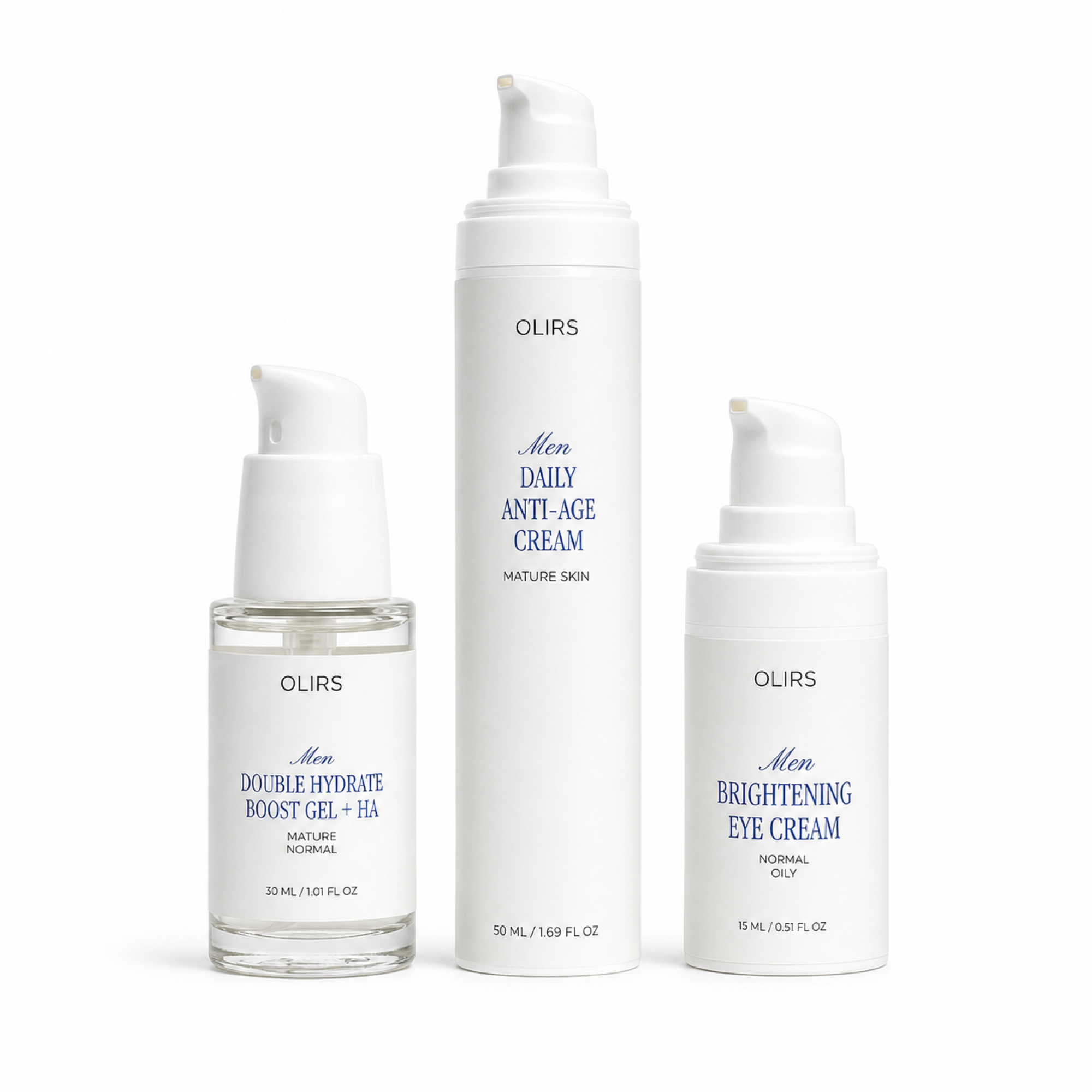 Deep Moisture Trio featuring Double Hydrate Boost Gel, Anti-Age Cream, and Brightening Eye Cream.