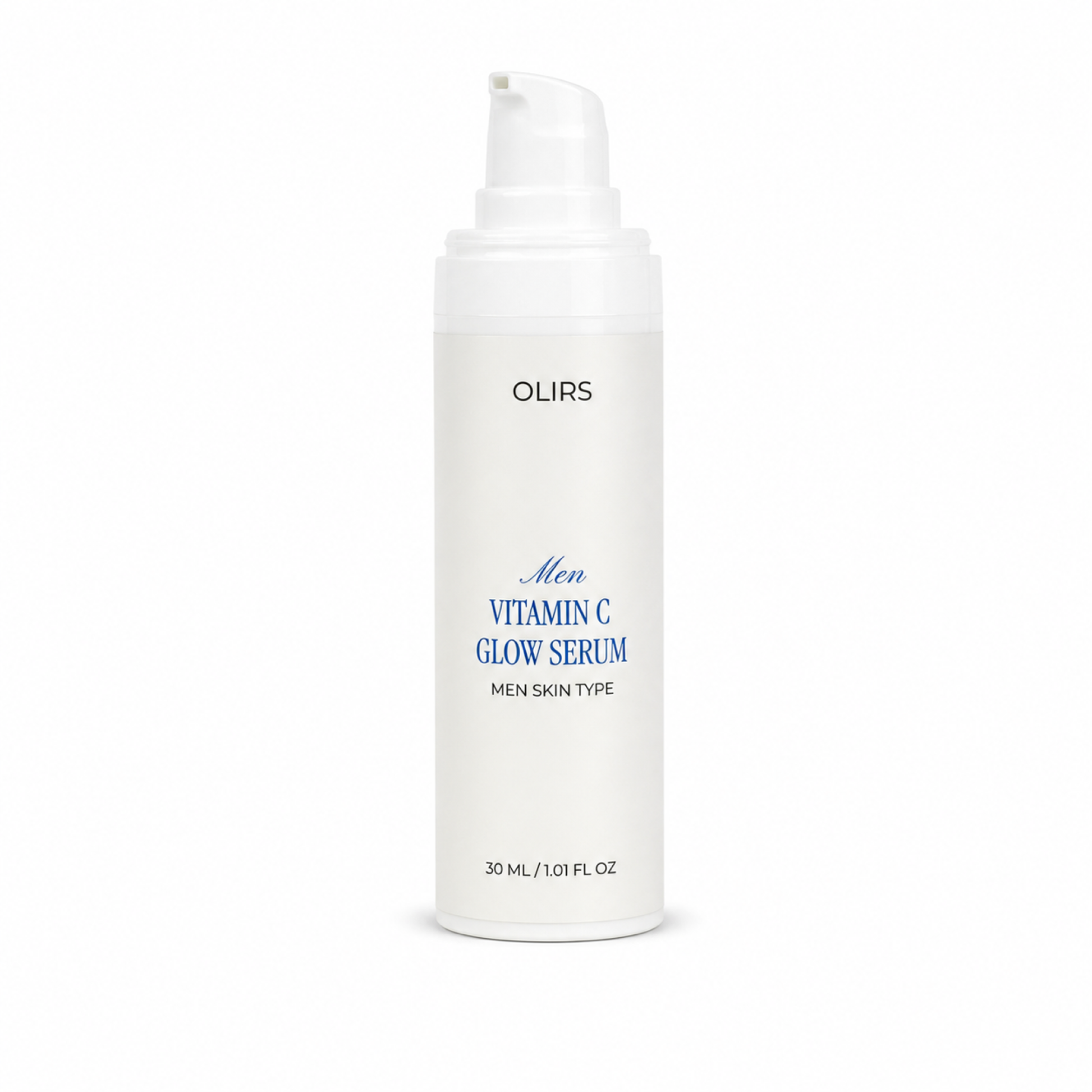 OLIRS Men Vitamin C Glow Serum in pump bottle for brighter, hydrated skin, suitable for men's skin type.