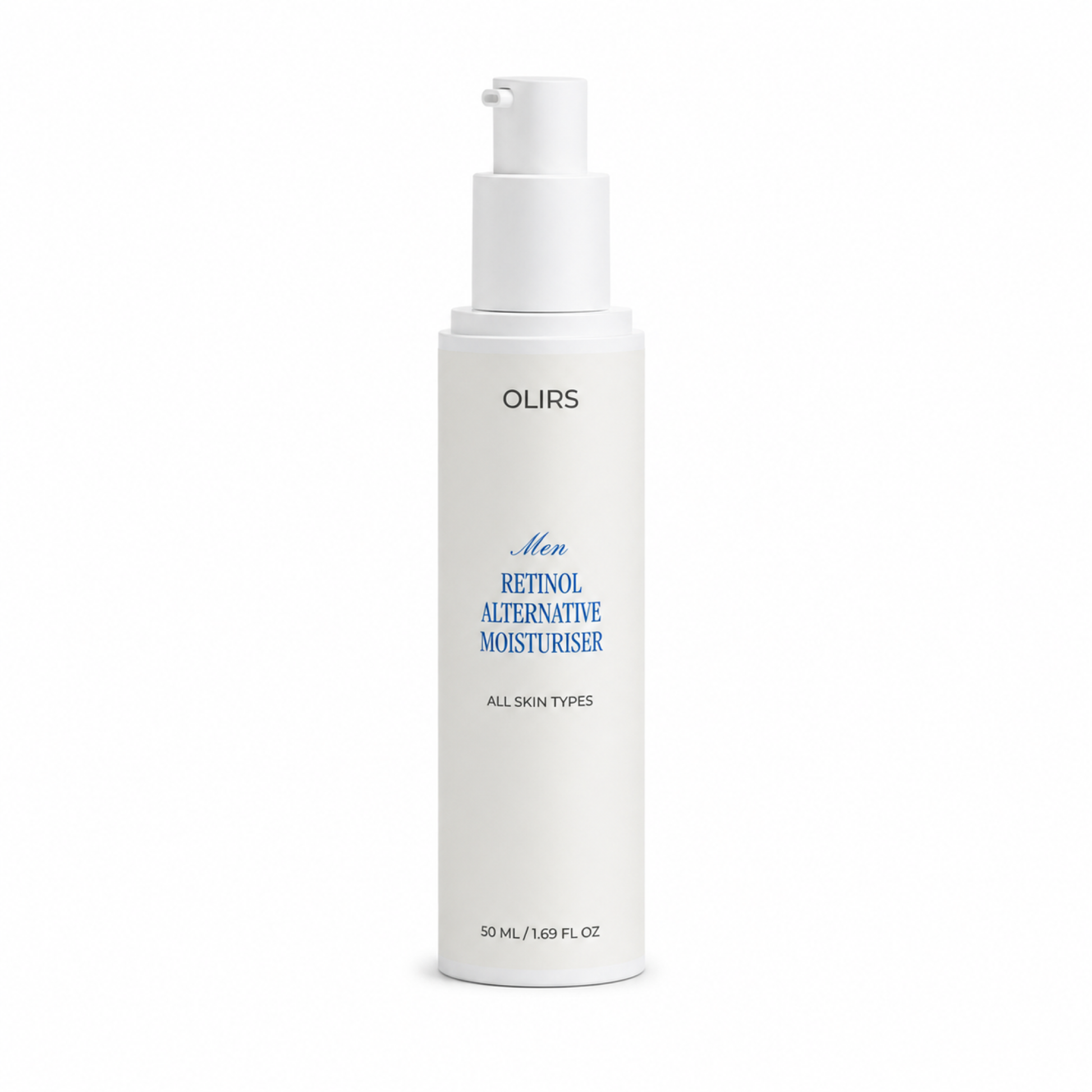 Olirs Men Retinol Alternative Moisturiser for all skin types, 50ml bottle with sleek design.