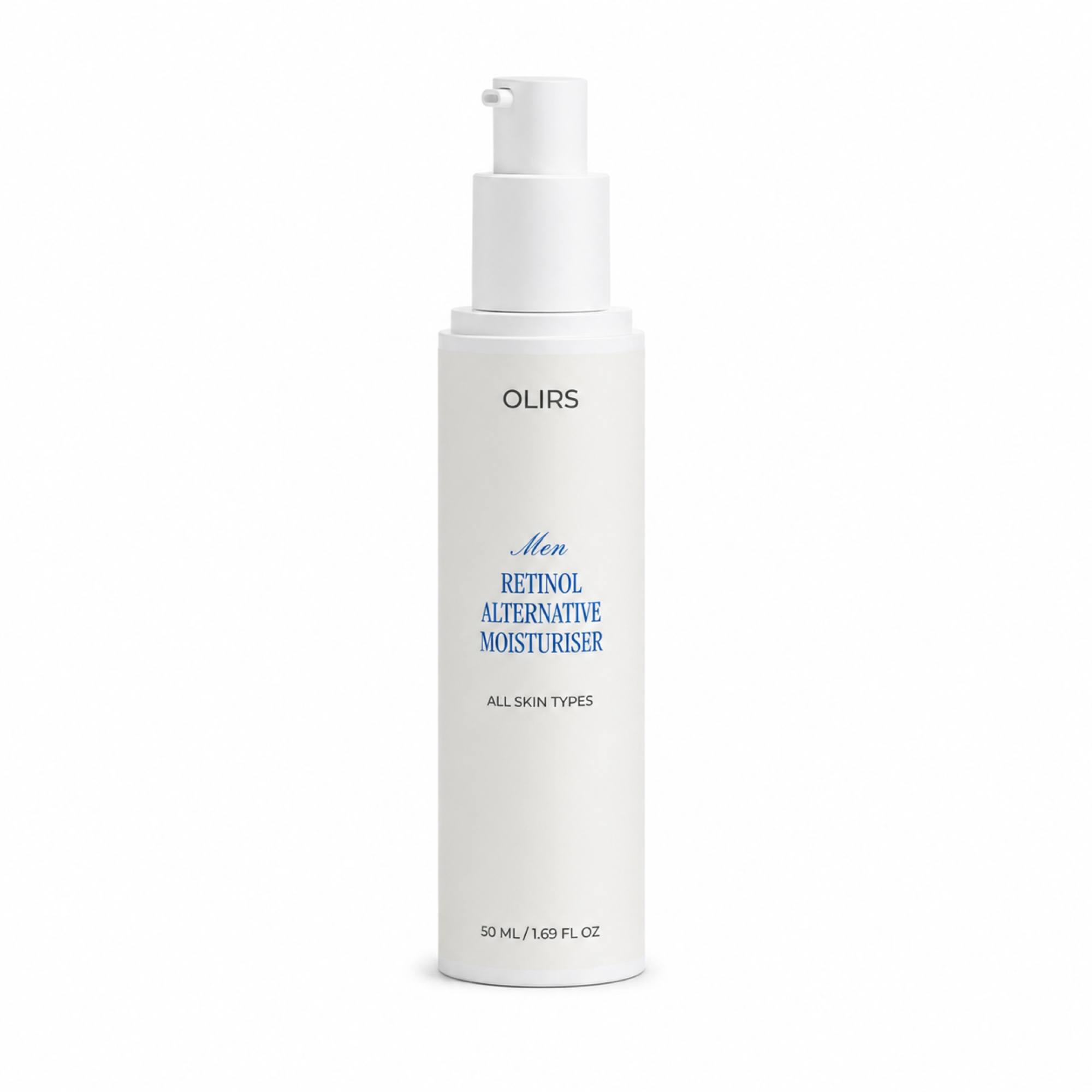 Olirs Men Retinol Alternative Moisturiser for all skin types, 50ml bottle with sleek design.