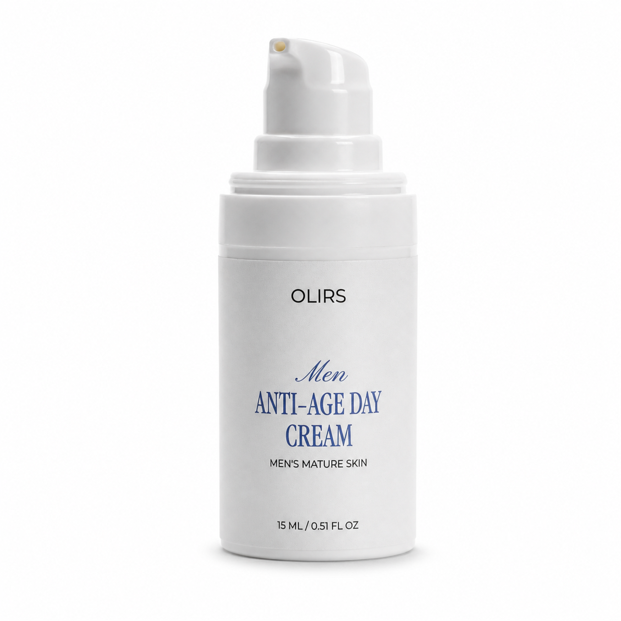 Firm-Look Day Cream Travel Size in a sleek pump bottle suitable for men’s mature skin, travel-friendly 15 ml size.