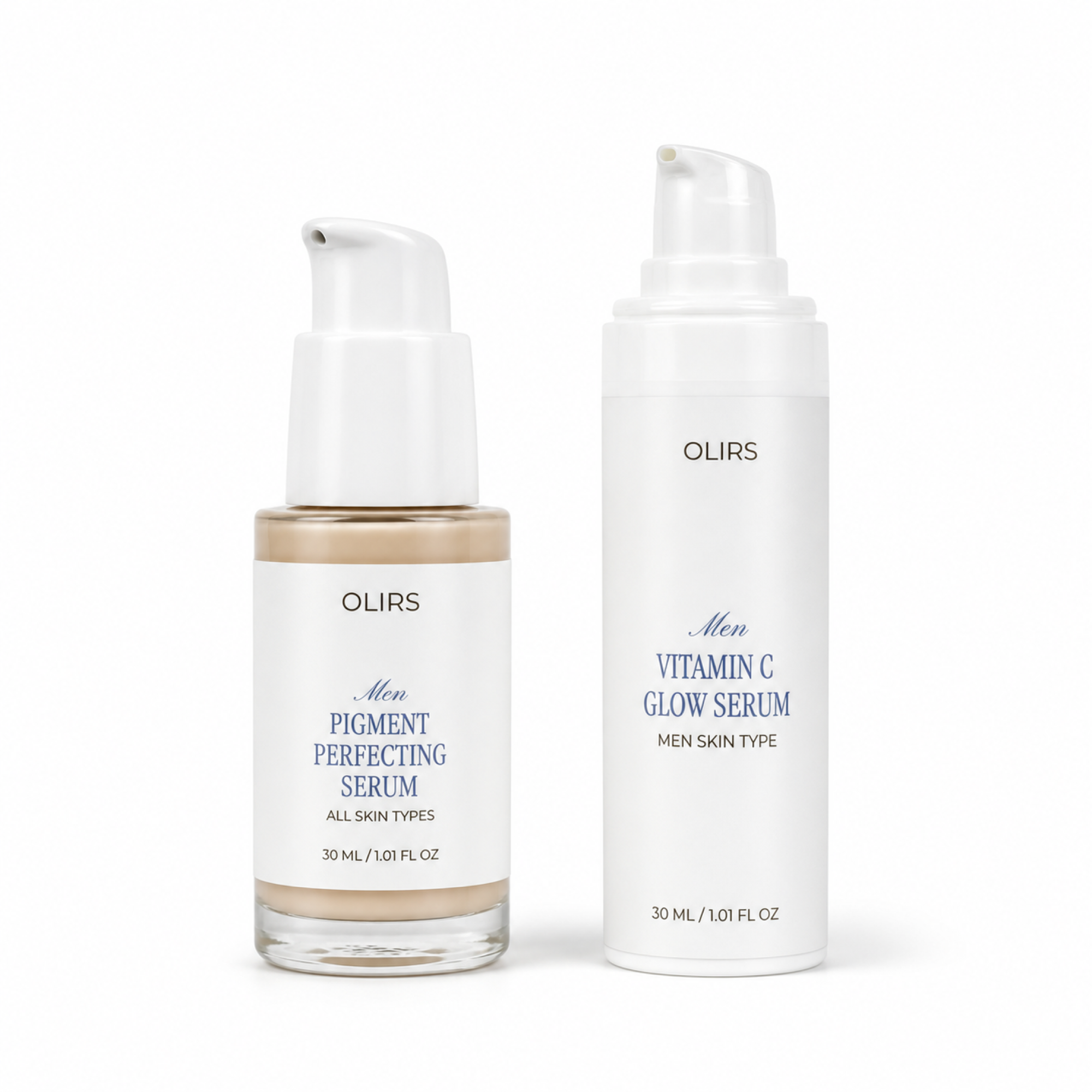 Even-Tone Routine Duo featuring Men Pigment Perfecting Serum and Men Vitamin C Glow Serum for brighter, hydrated skin.