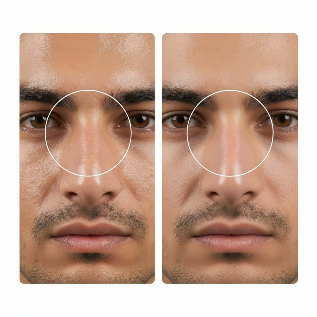 Comparison of skin before and after using Daily Foaming Face Mousse, showing improved texture and hydration.