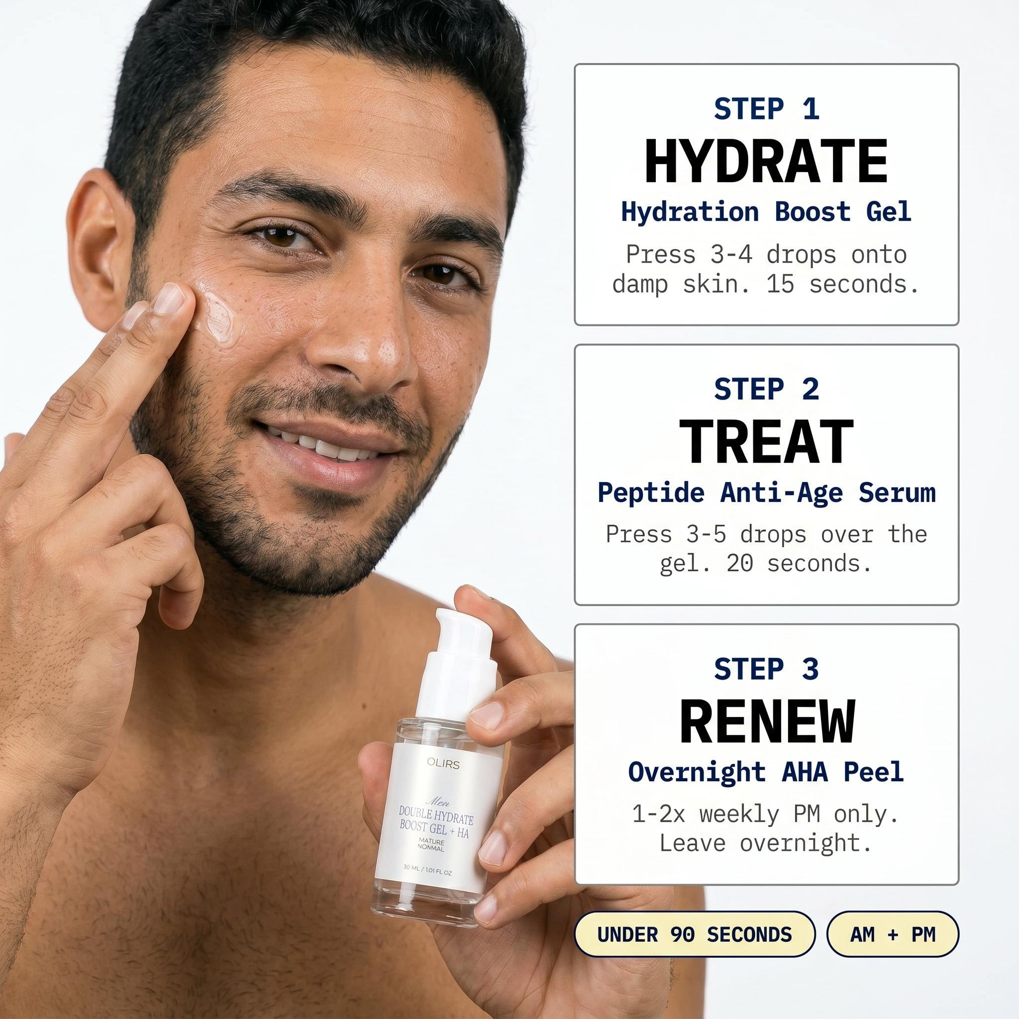 Skin Renewal Trio routine with hydration gel and exfoliating serum for smoother skin.