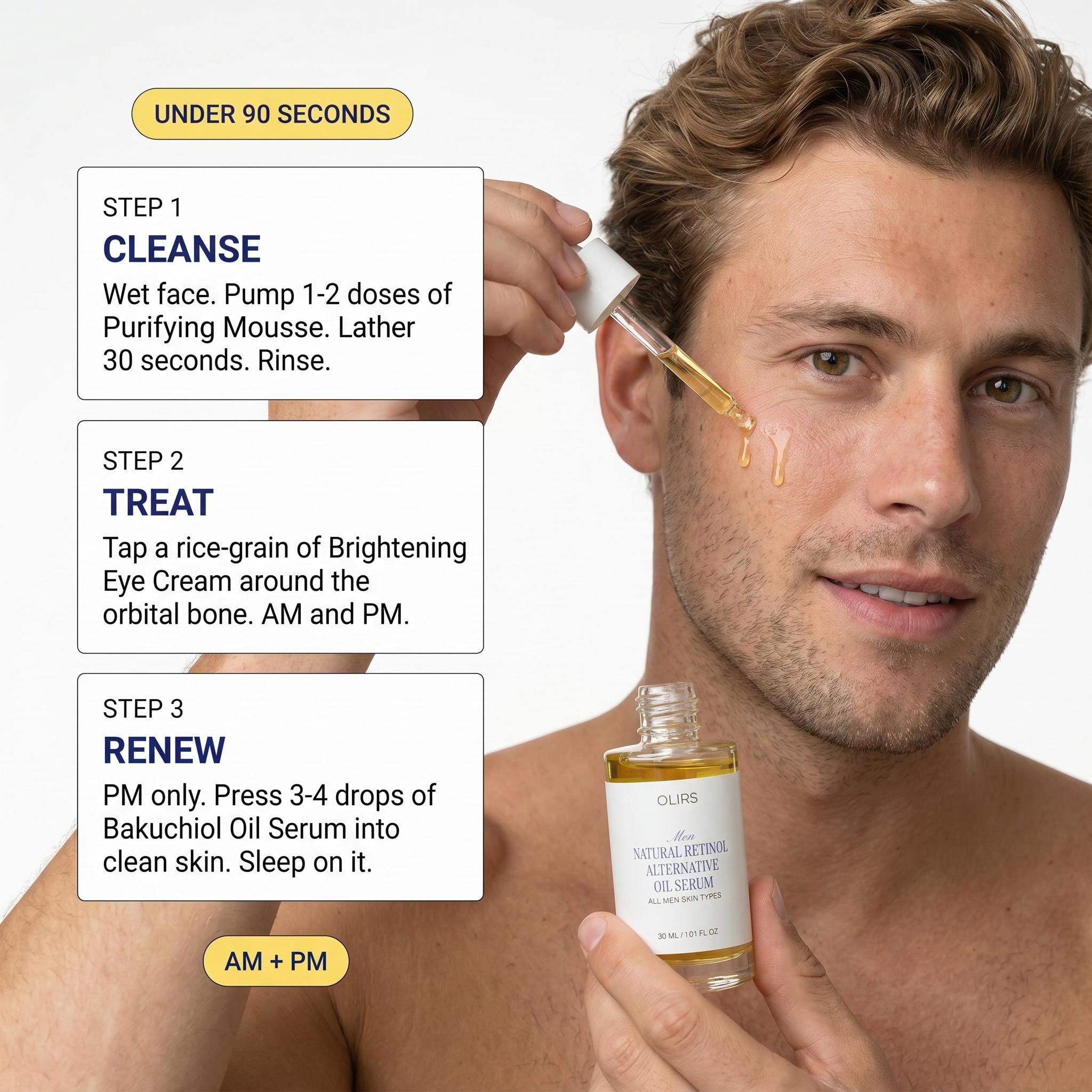 Rejuvenating Glow Trio skincare routine steps including cleansing, treating, and renewing for healthy skin.