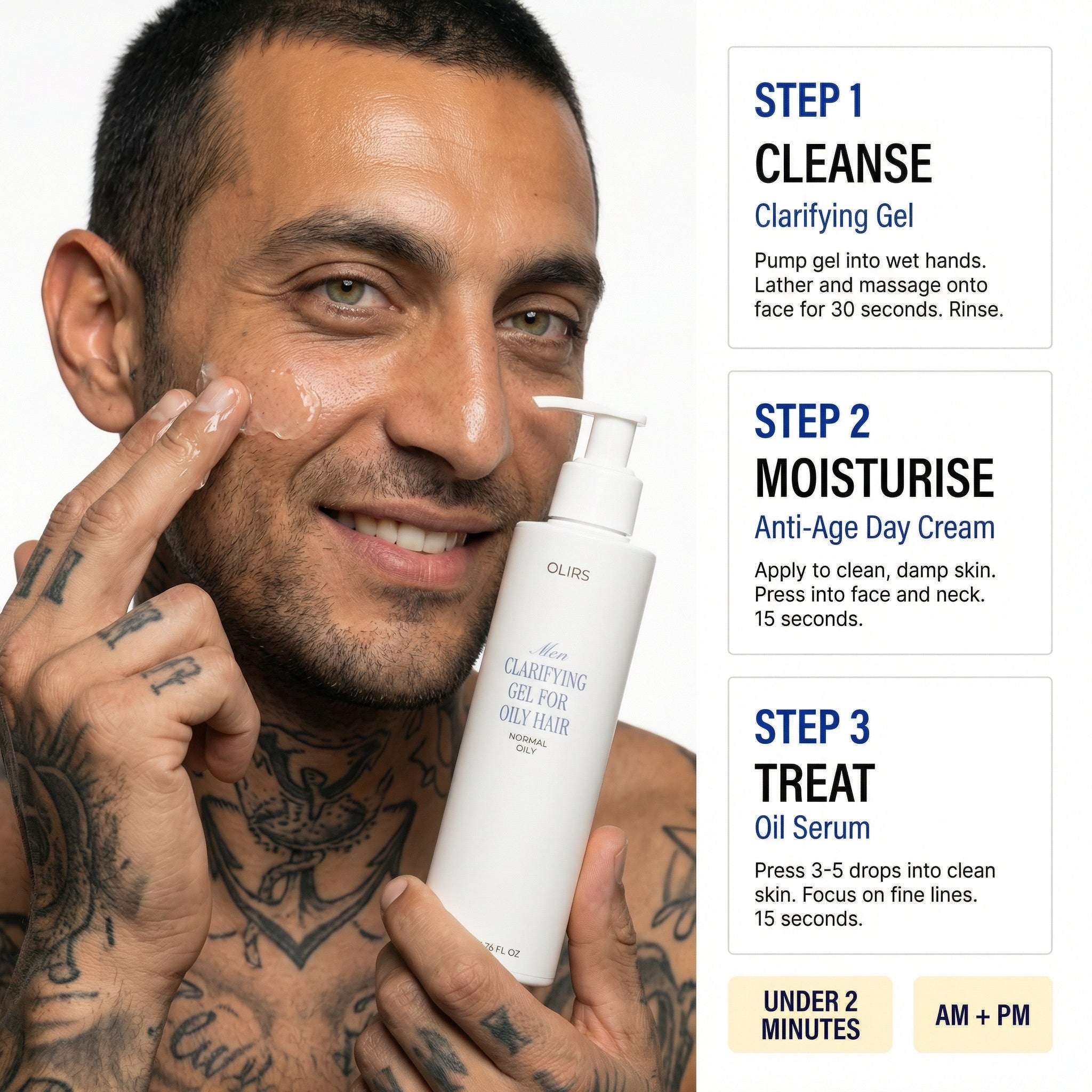 Fresh Skin Routine Set featuring exfoliating cleanser, hydrating day cream, and rejuvenating oil serum for healthy skin.