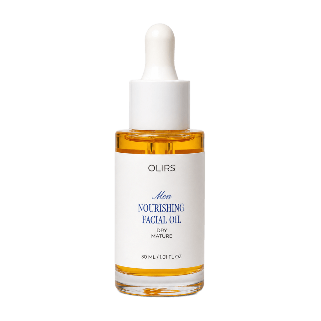 Nourishing Facial Oil in a sleek dropper bottle, designed for dry and mature skin, featuring organic oils.