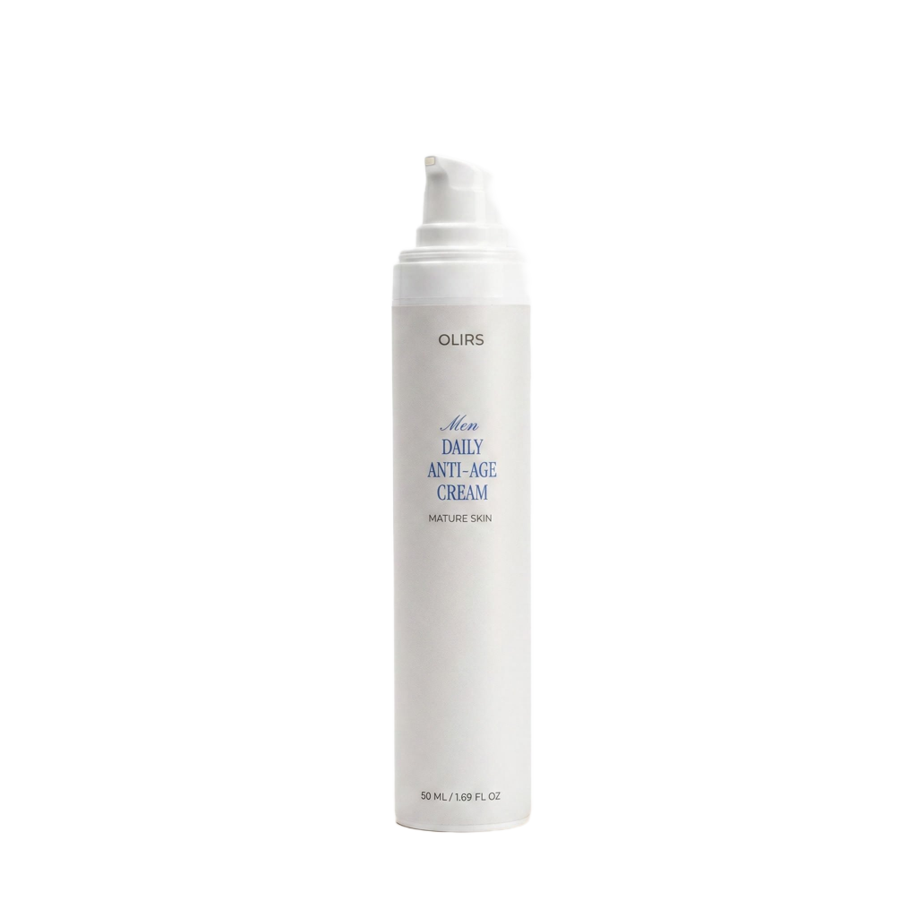 Men Daily Anti-Age Cream bottle designed for mature skin, promoting hydration and youthful appearance.