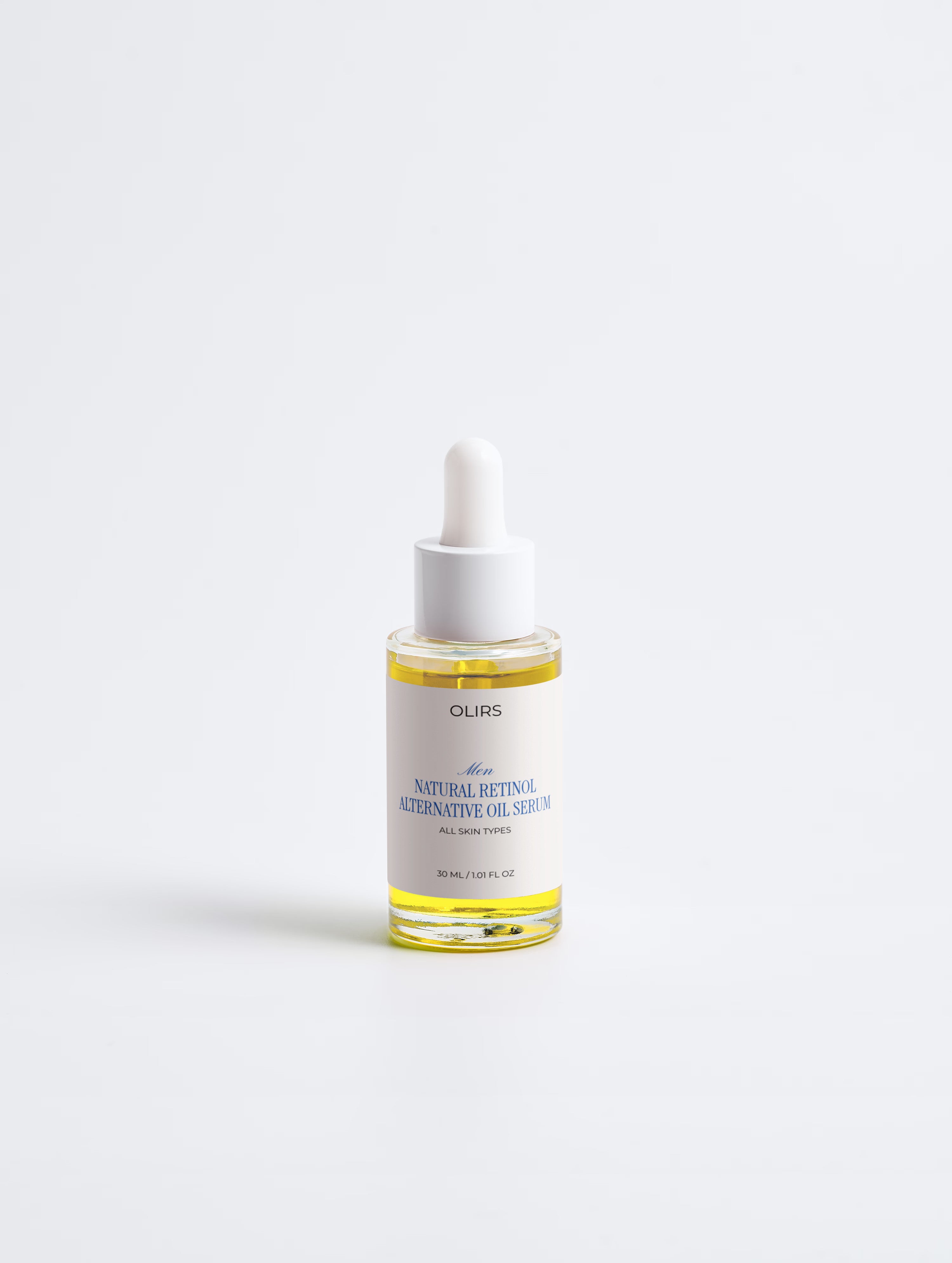 Natural Retinol Alternative Oil Serum in a clear dropper bottle for rejuvenating skin care.