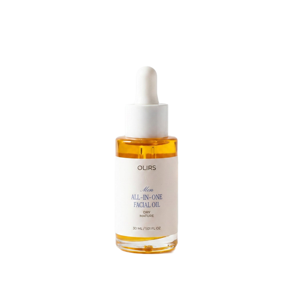 All-In-One Facial Oil bottle showcasing a multi-active formula for dry and mature skin, 30 ml size.